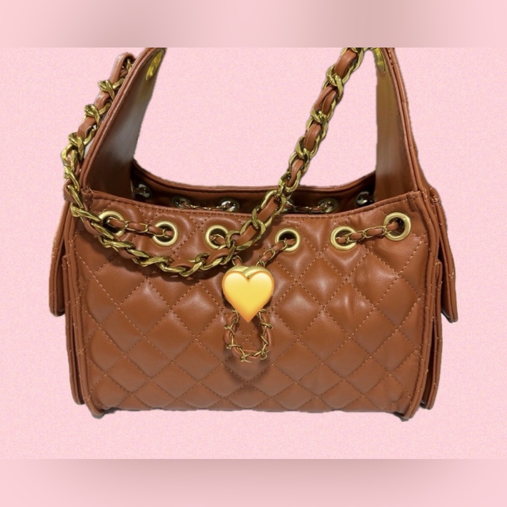 Quilted Cognac Brown Shoulder Bag